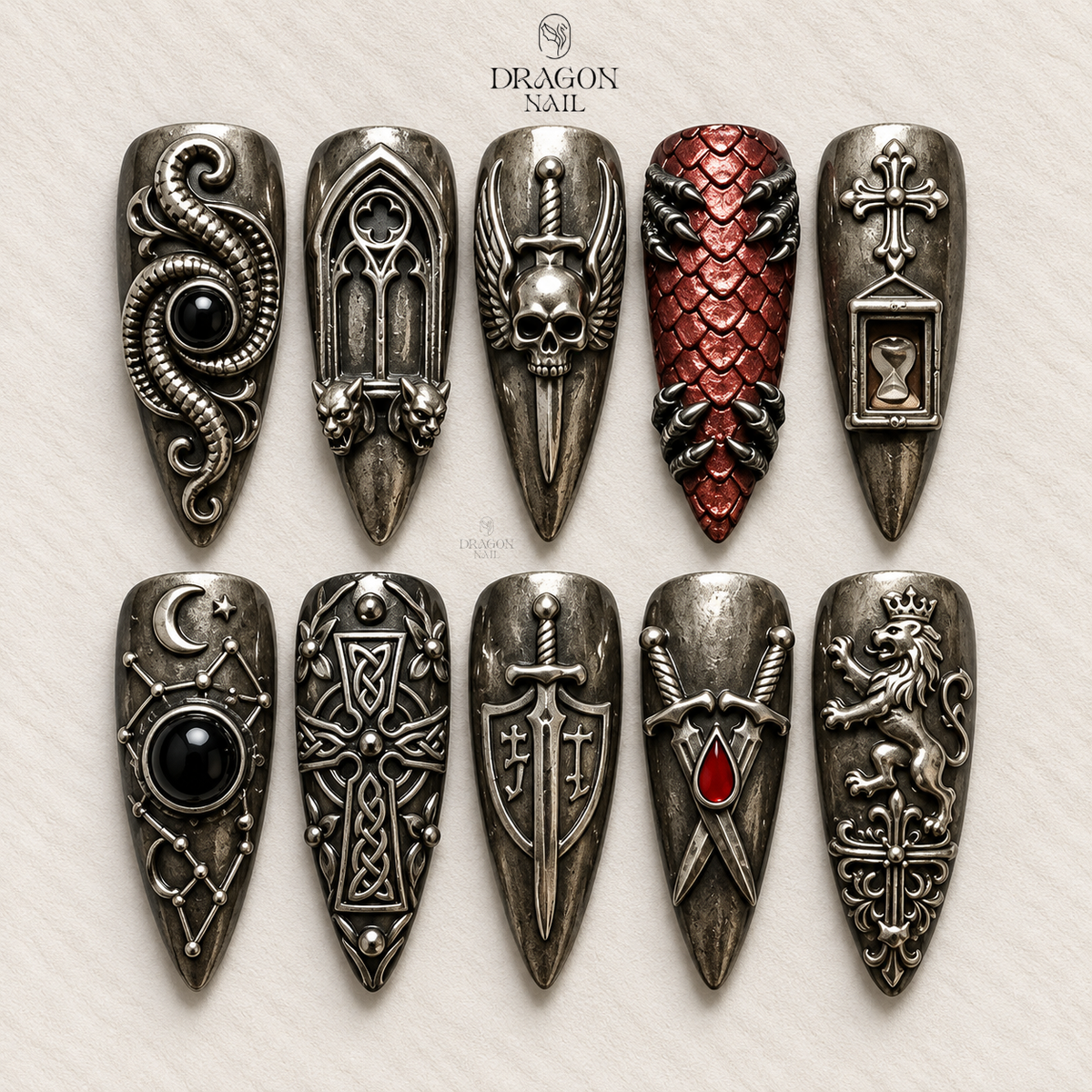 Dark Knight Armor Gothic 3D Press On Nails