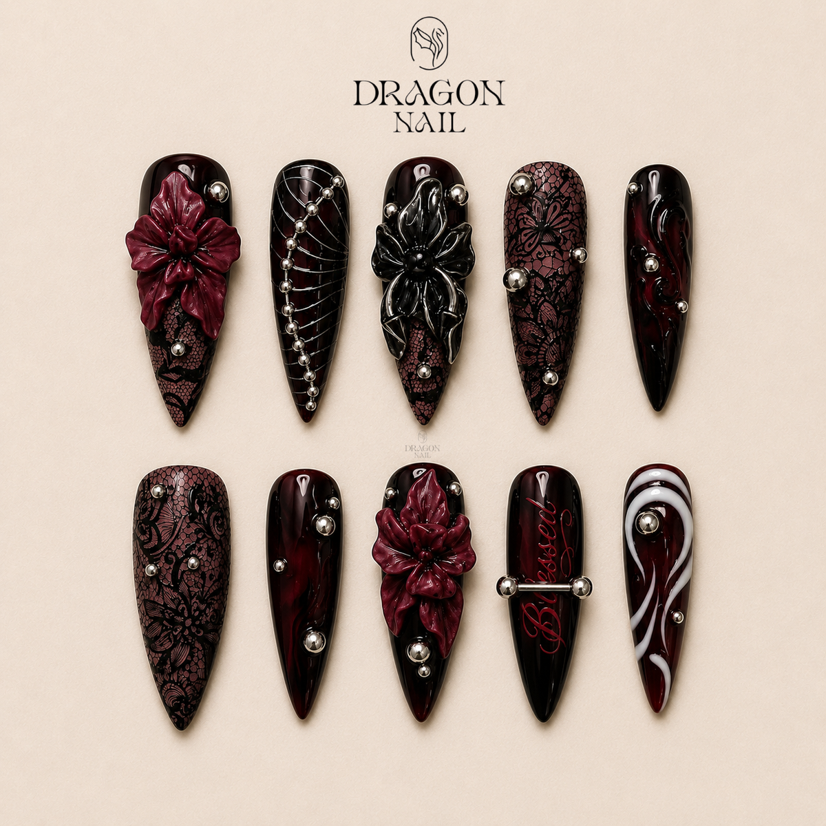 Dark Lace Gothic Press On Nails