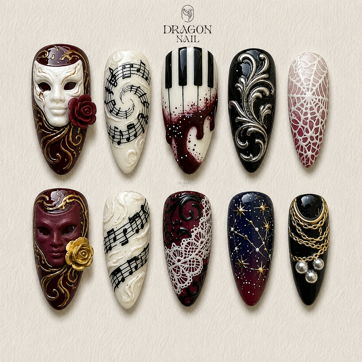 Dark Masquerade Romantic Elegance Press On Nails