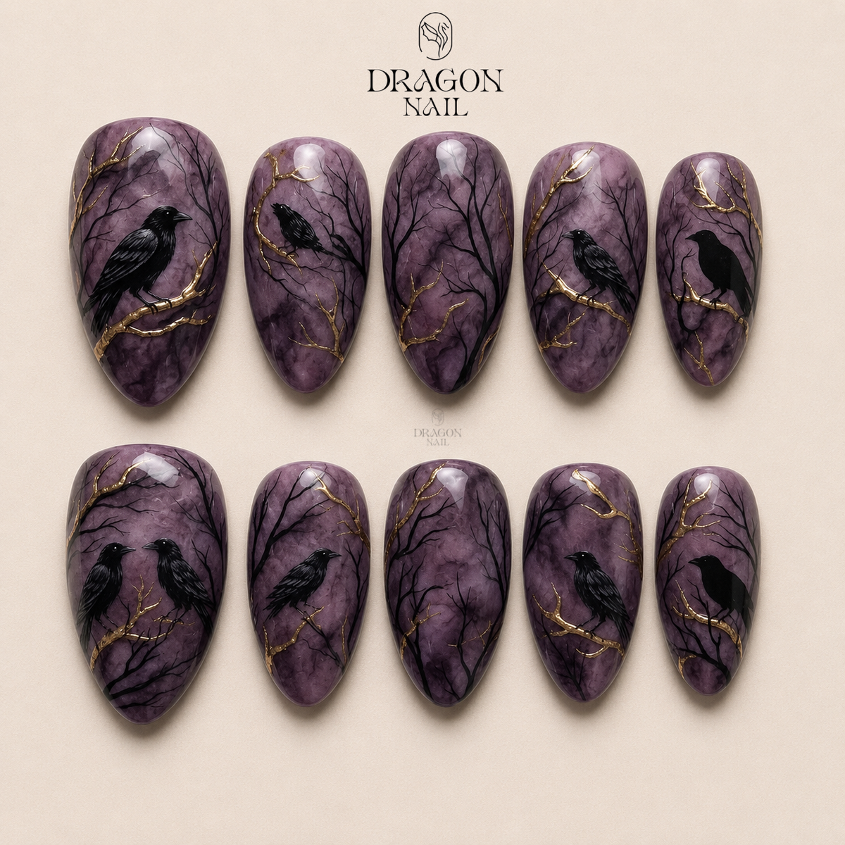 Dark Raven Forest Elegance Press On Nails