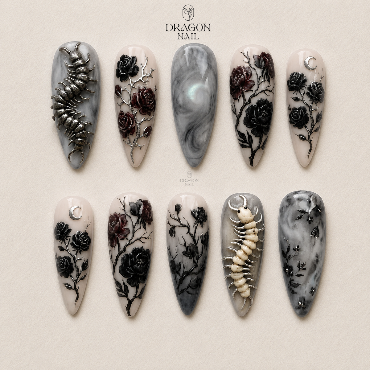 Dark Rose Botanical Gothic Press On Nails