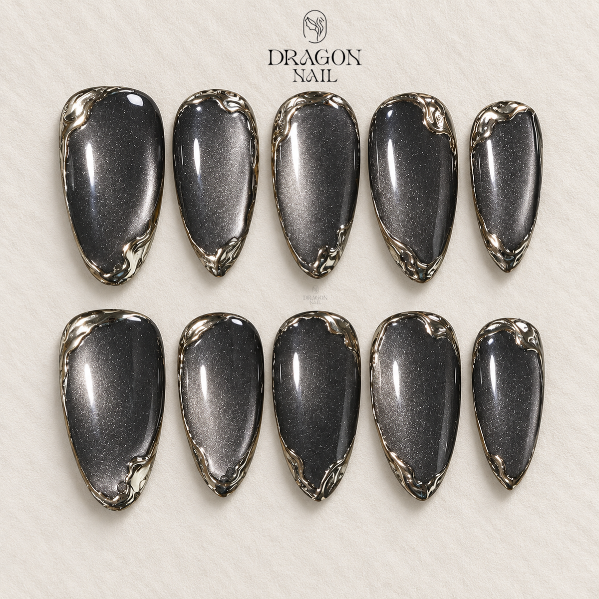 Dark Silver Cat Eye Chrome Glossy Press On Nails