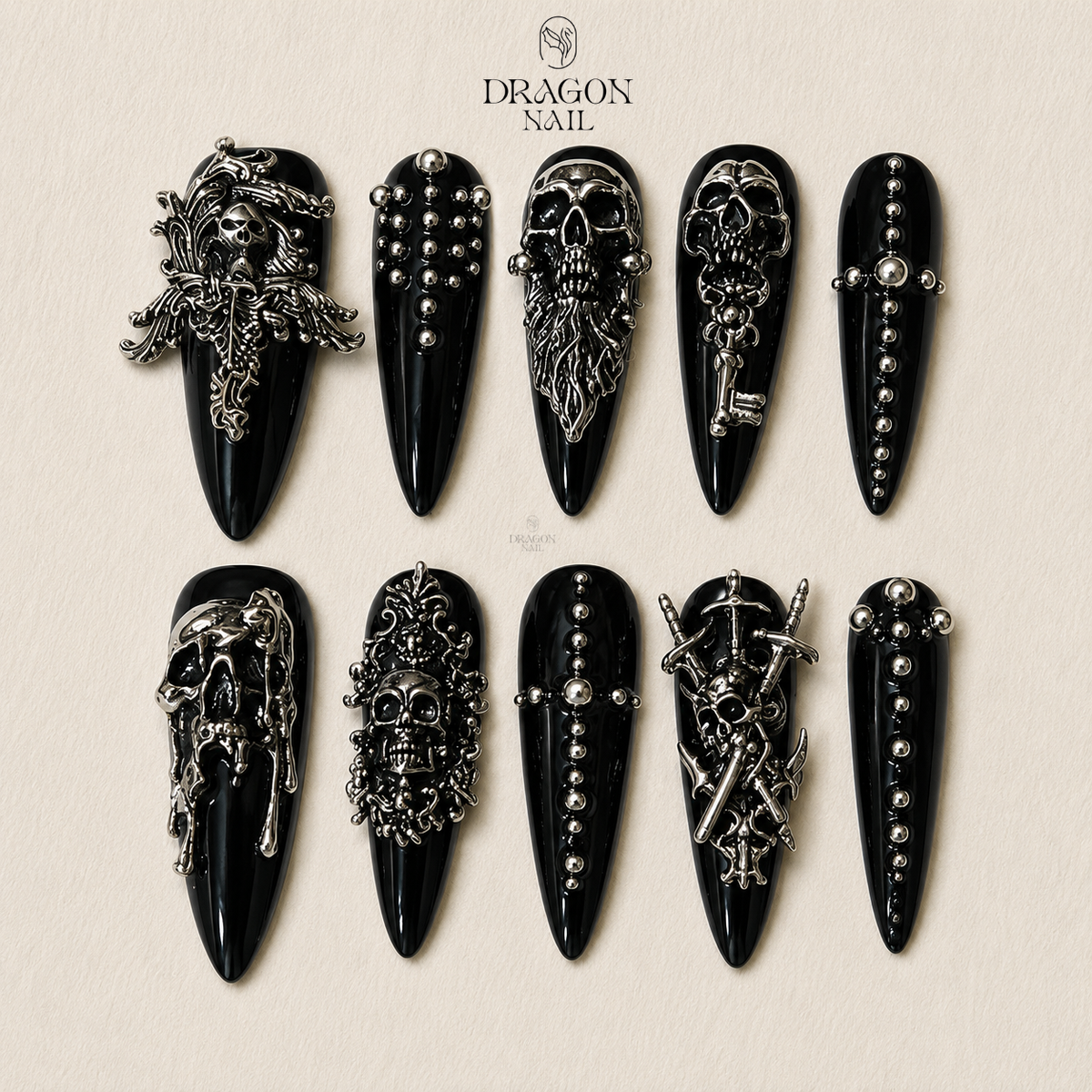Dark Skull Stiletto Press On Nails