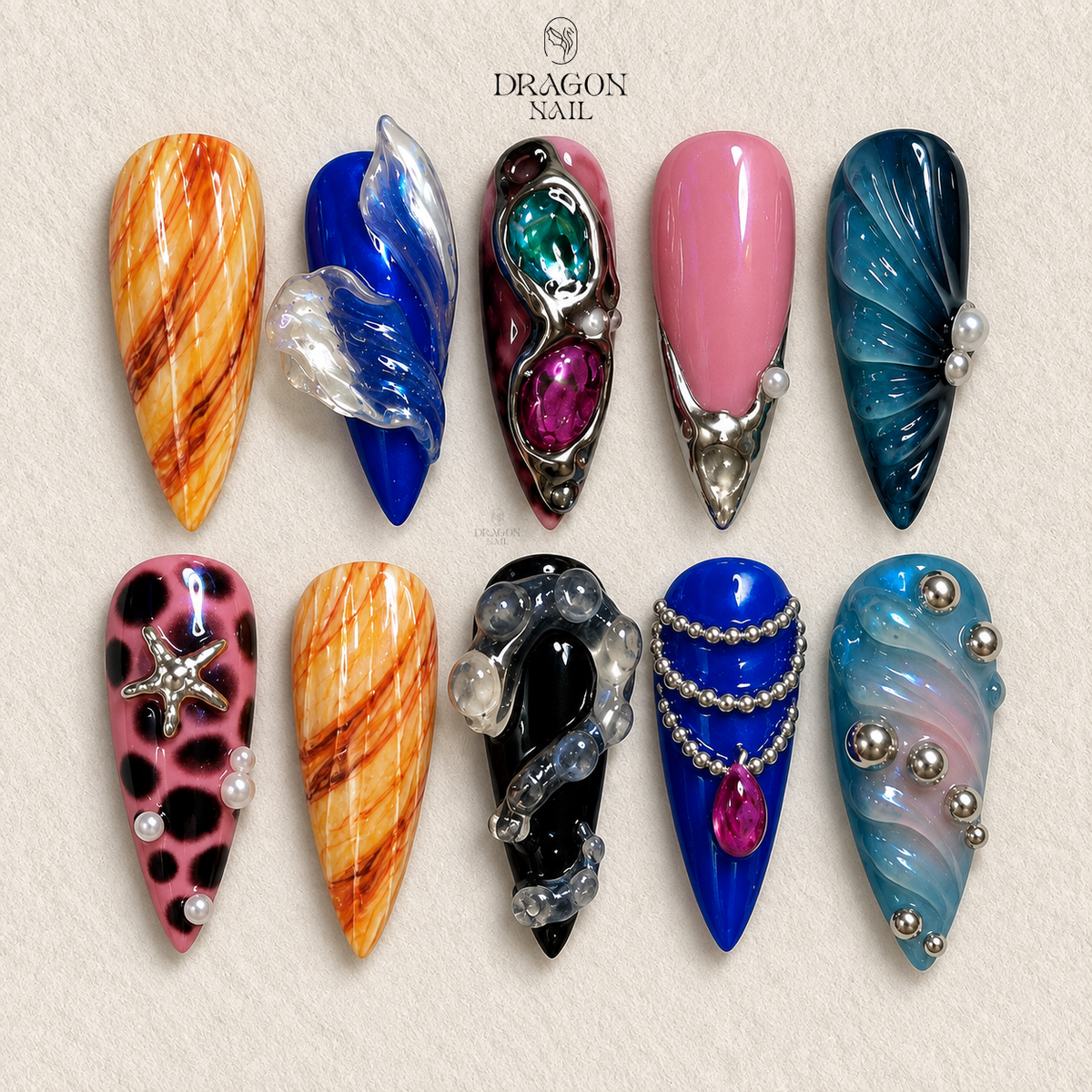 Deep Sea Siren Chrome Ocean Glow Press On Nails