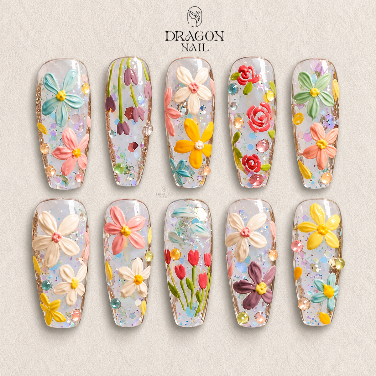 Delicate Transparent Art Medium Coffin Press On Nails