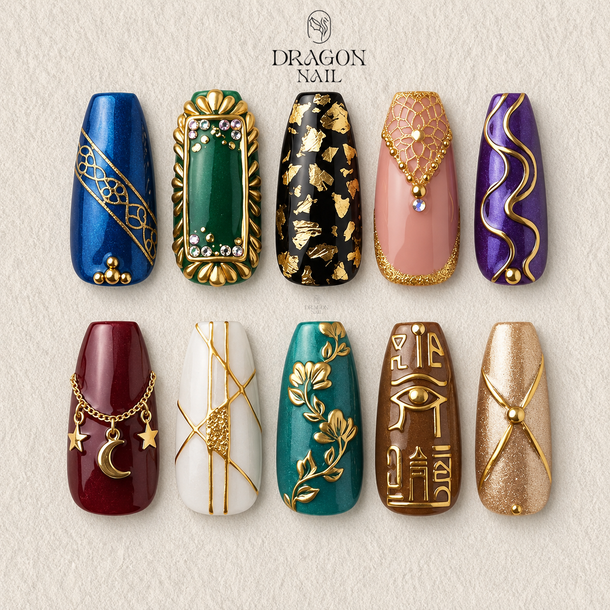 Divine Gold Emerald Goddess Luxury Press On Nails