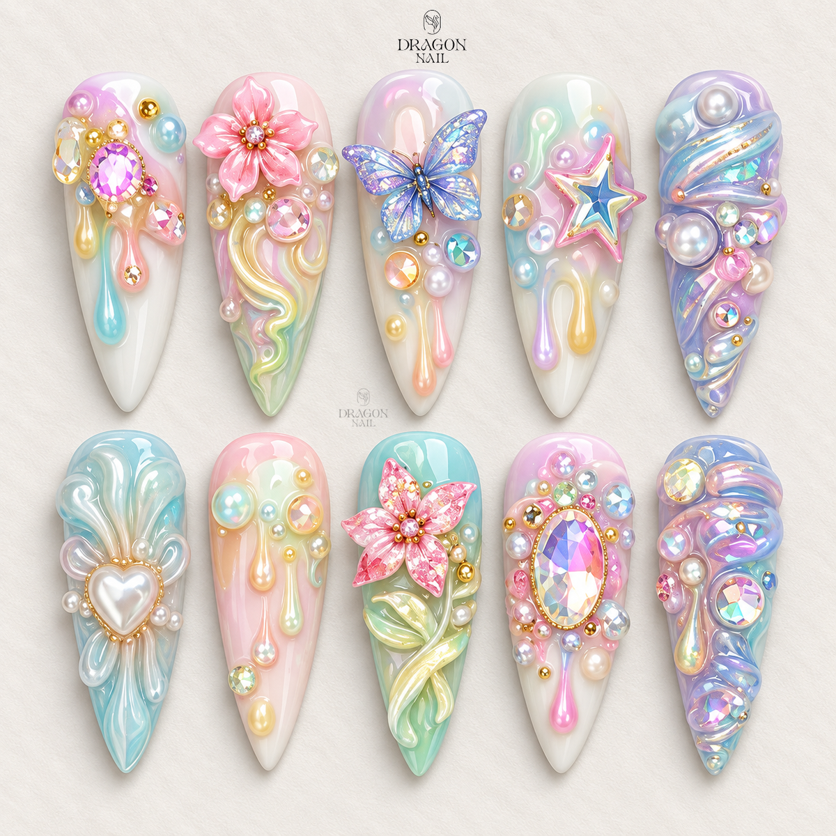 Dreamy Fairycore 3D Butterfly Iridescent Garden Press On Nails