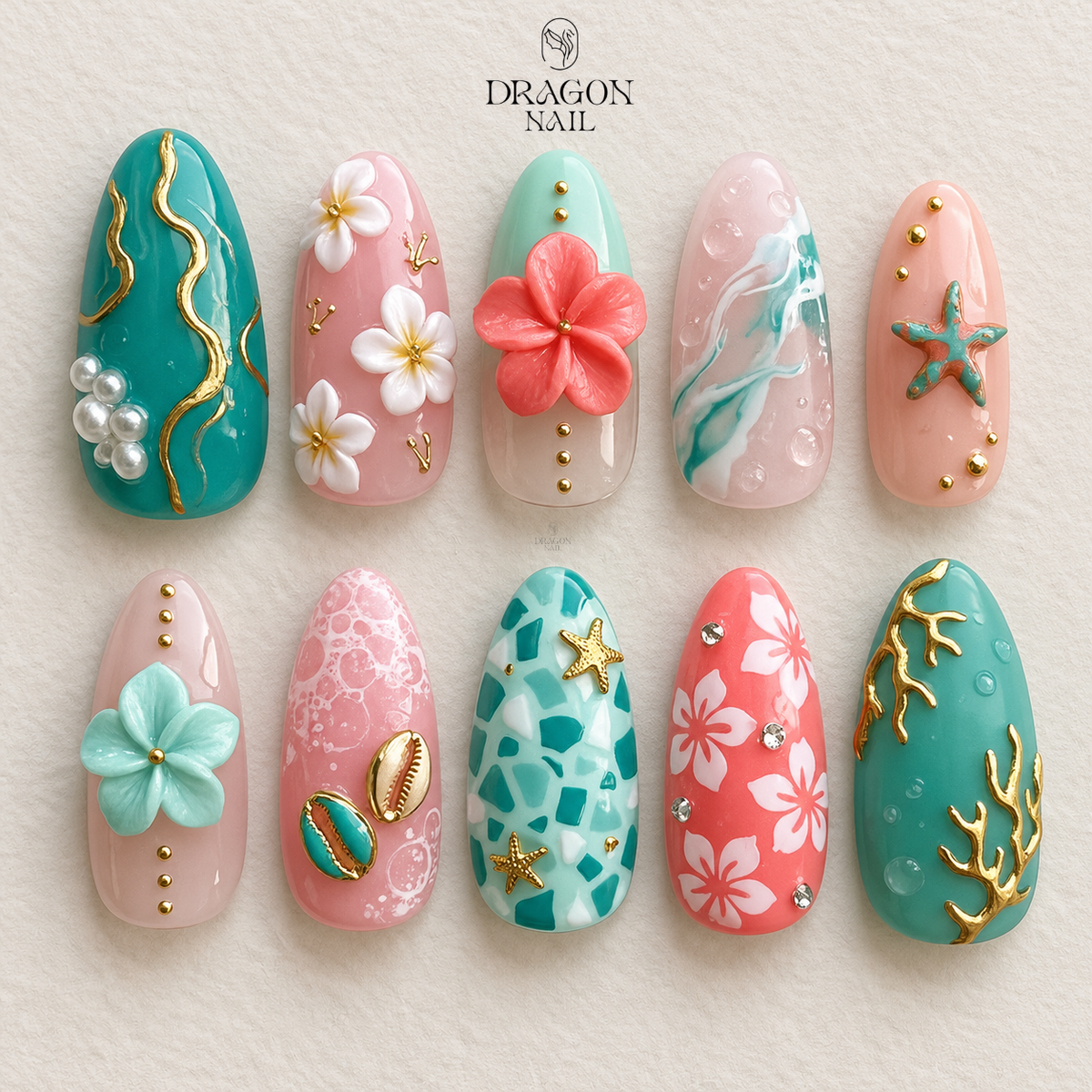 Dreamy Tropical Mermaid Press On Nails