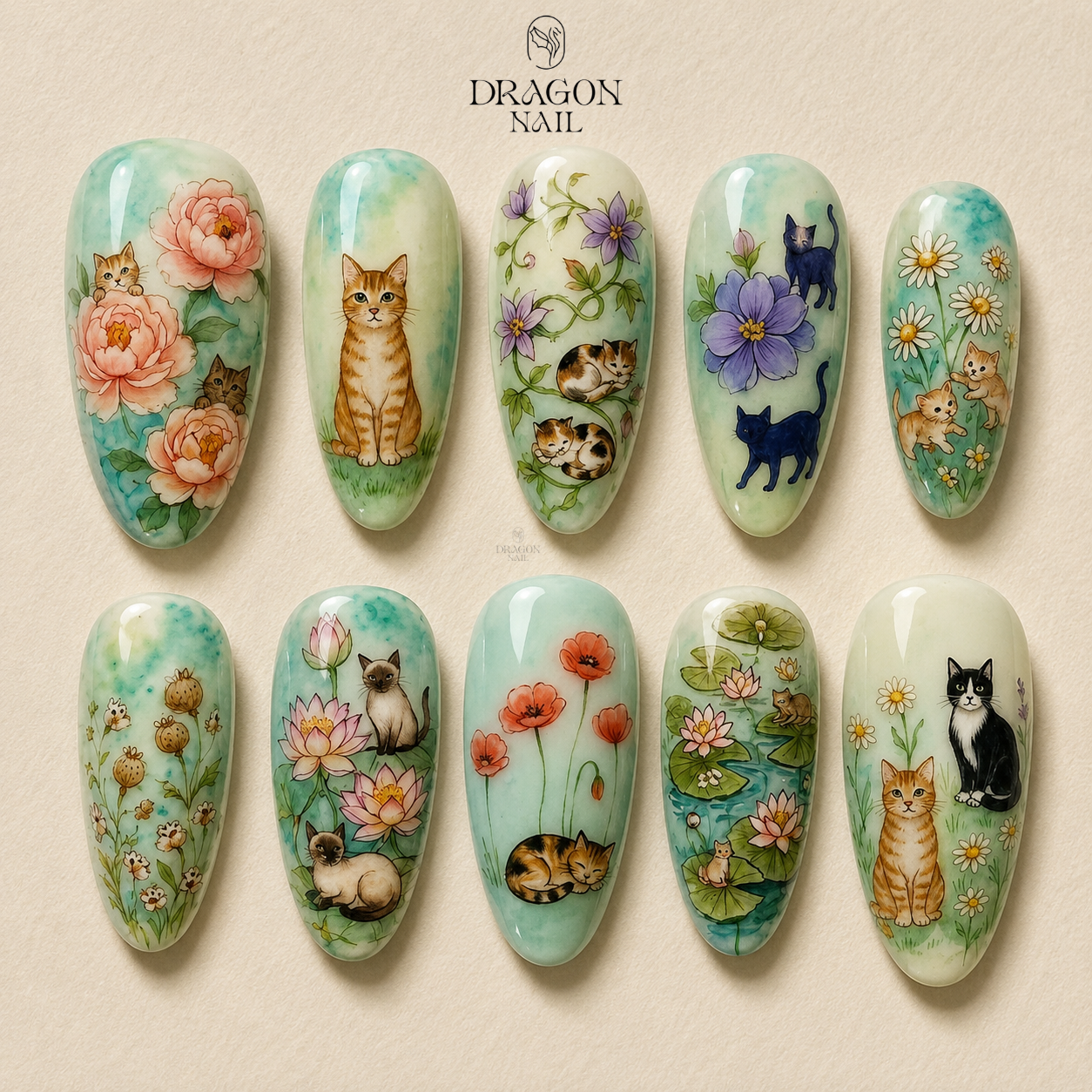 Woodland Feline Garden Press On Nails