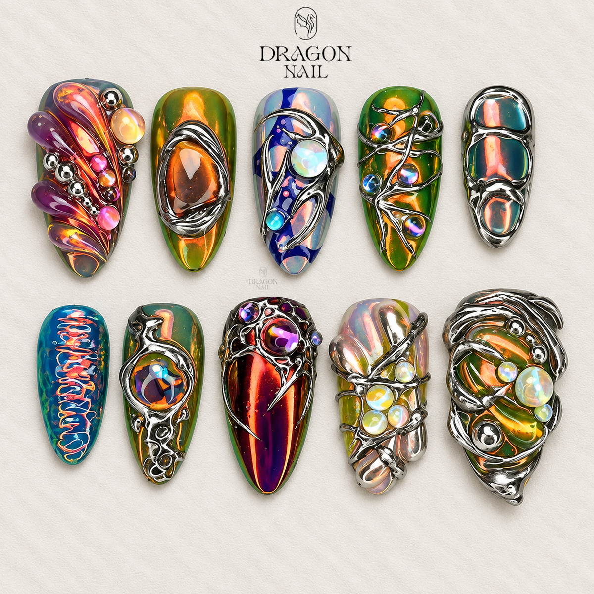 Edgy Metallic Chrome 3D Futuristic Press On Nails