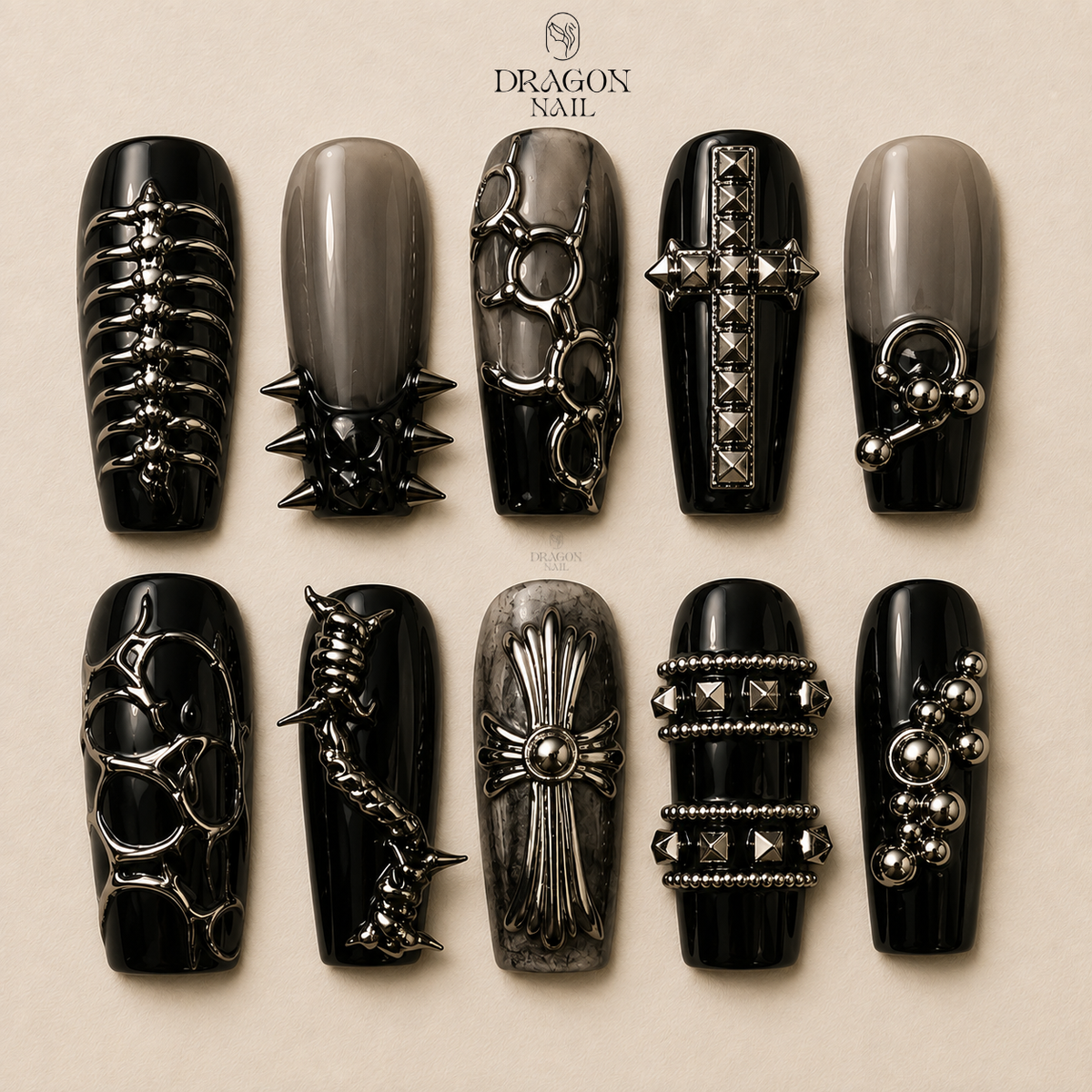 Edgy Black Punk Press On Nails