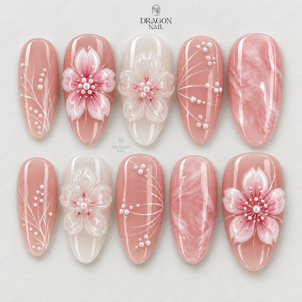 Elegant 3D Floral Garden Press On Nails