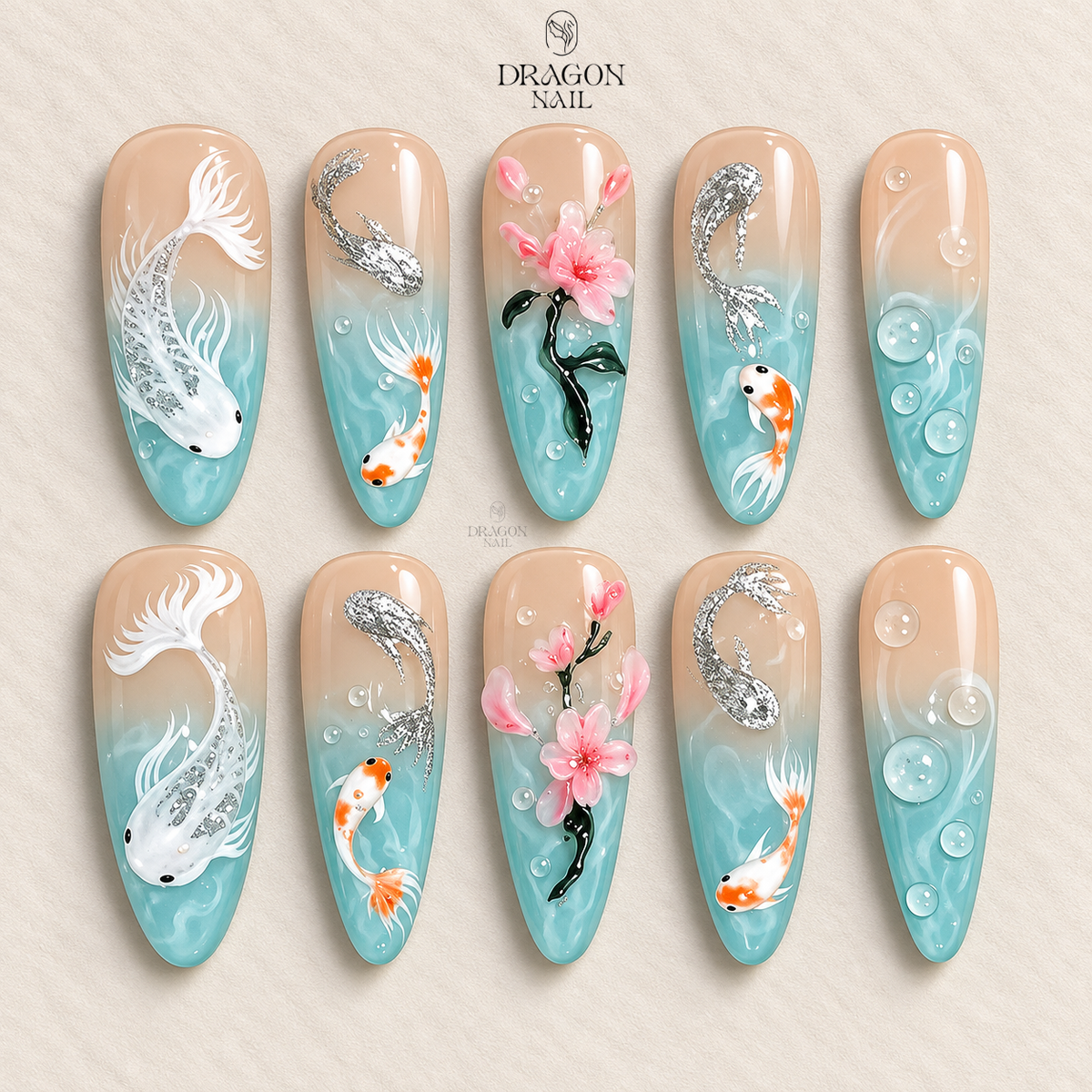 Elegant Aquatic Garden Press On Nails