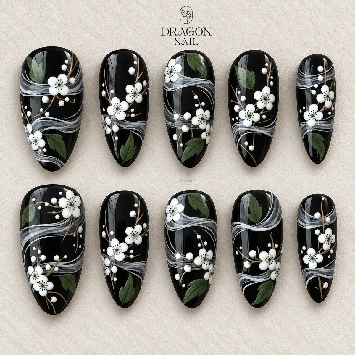 Elegant Dark Floral Press On Nails