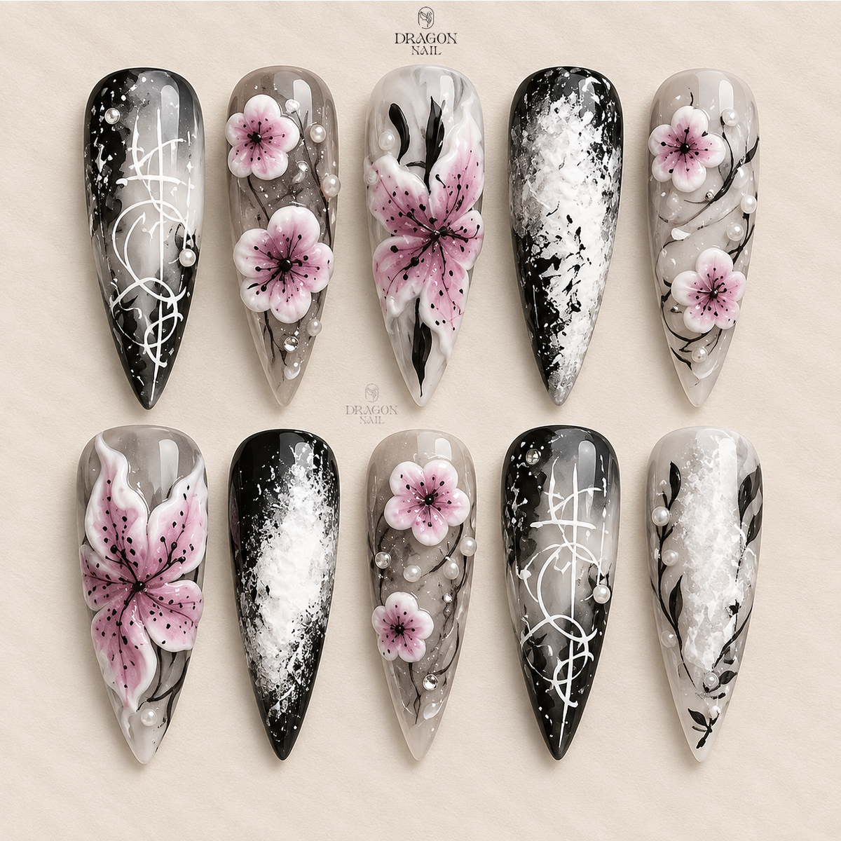 Elegant 3D Floral Blossom Press On Nails