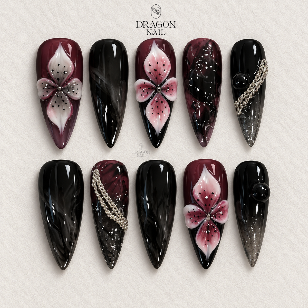 Elegant Black Rose Gothic Press On Nails
