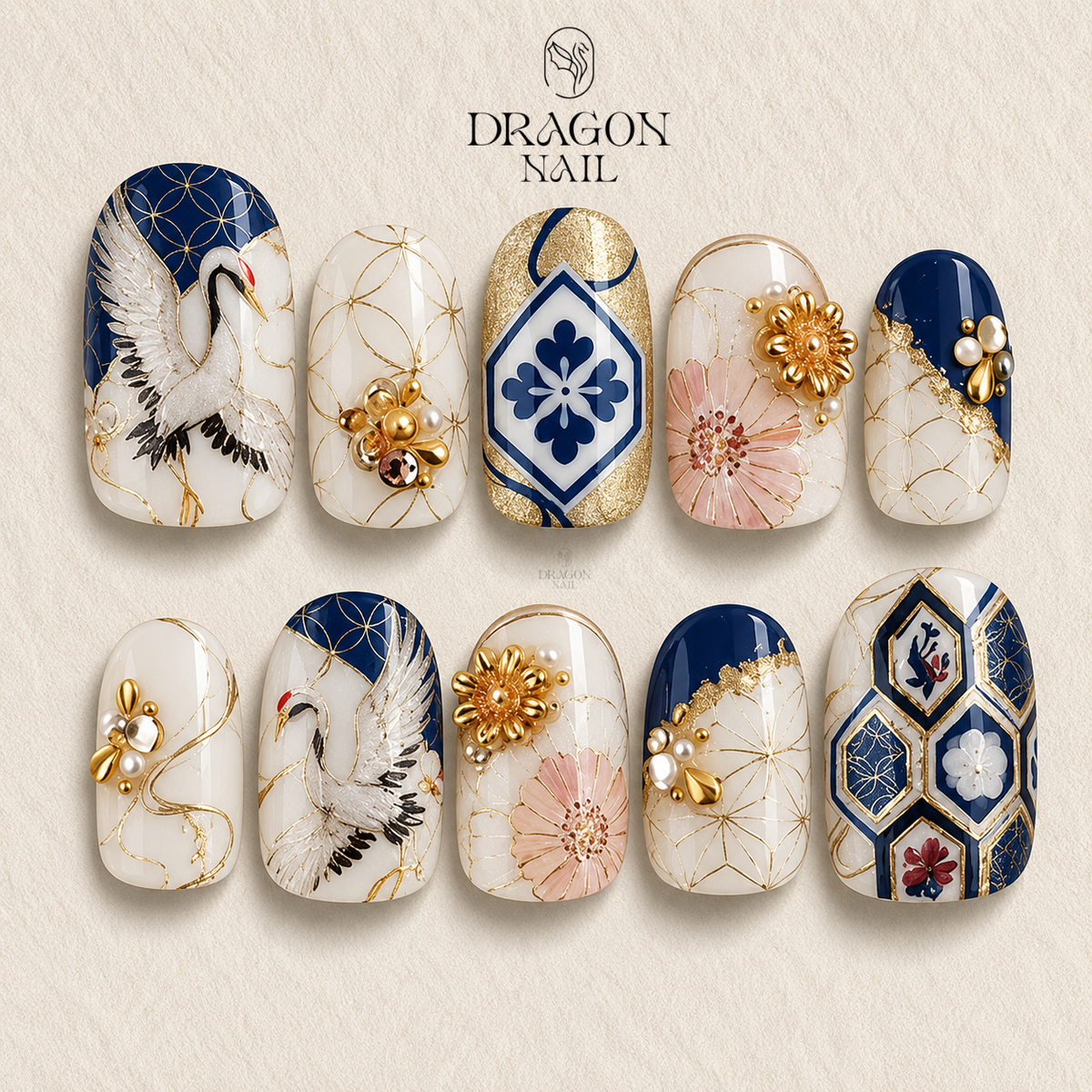 Elegant Blue Porcelain Press On Nails