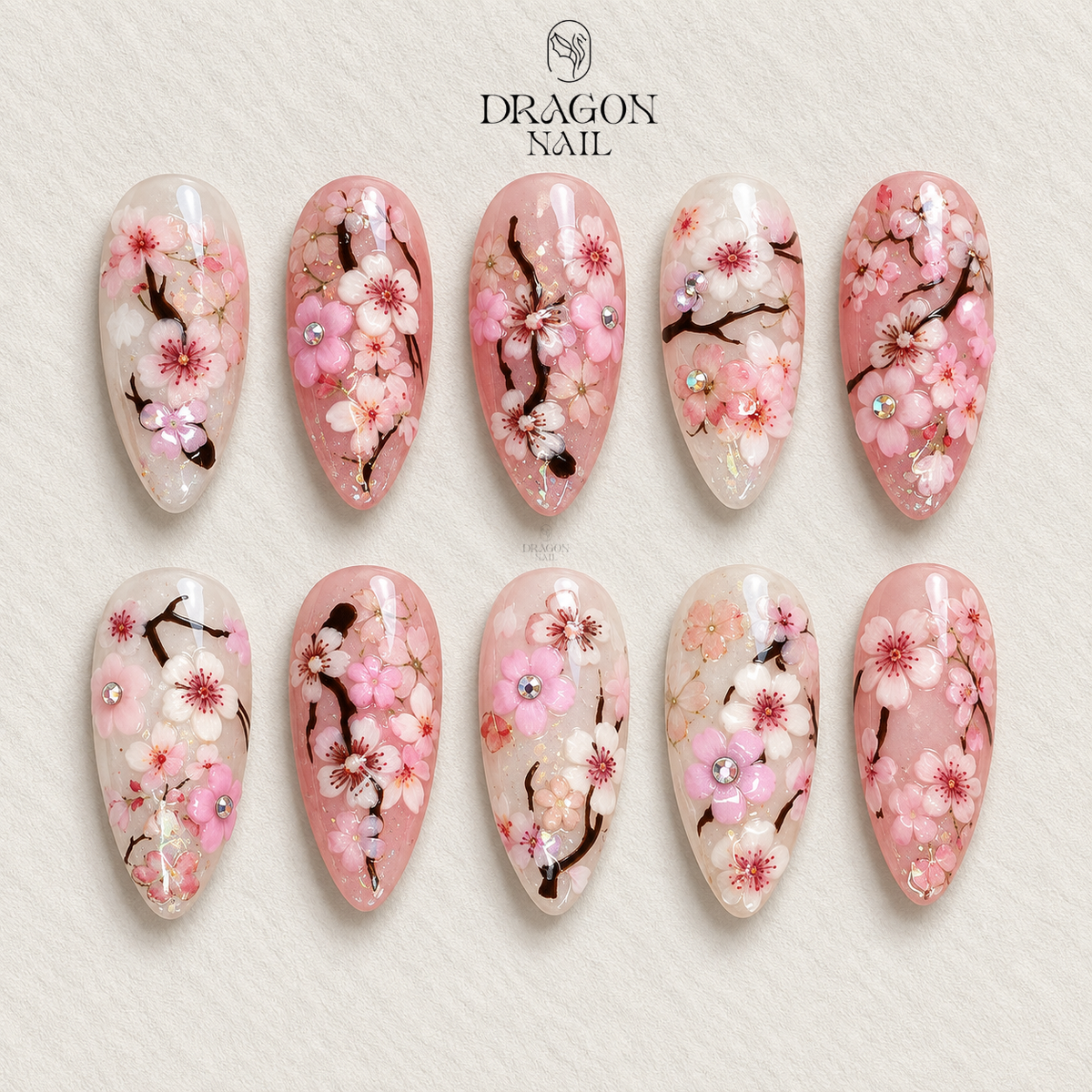 Elegant Cherry Blossom Floral Press On Nails