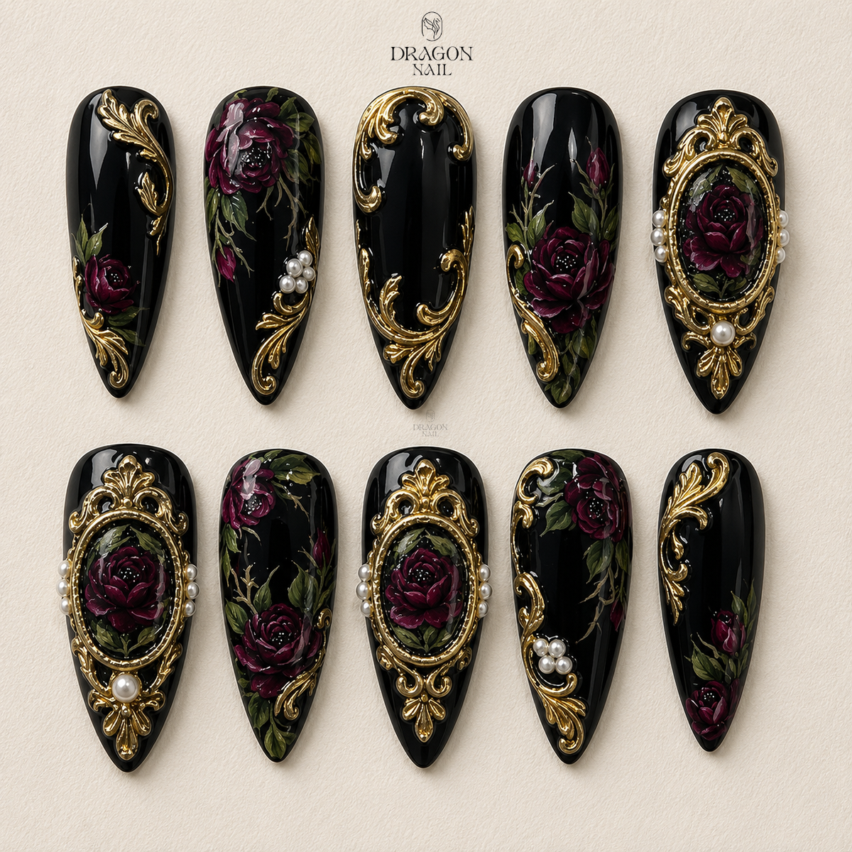 Elegant Gothic Rose Press On Nails
