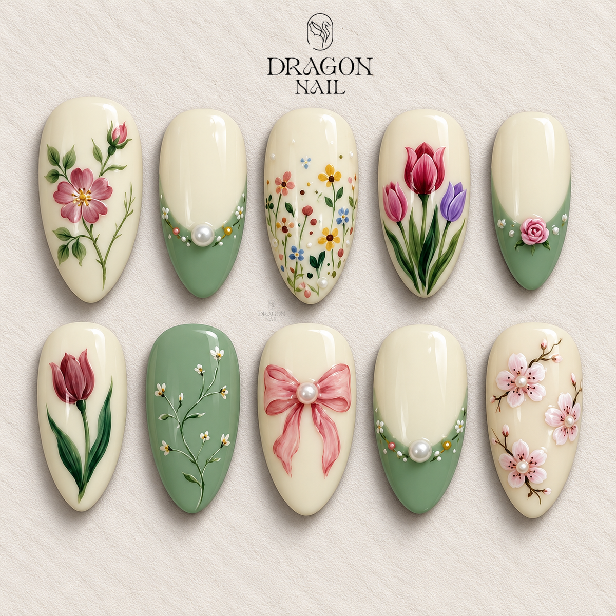 Elegant Hand Painted Floral Vintage Bloom Press On Nails