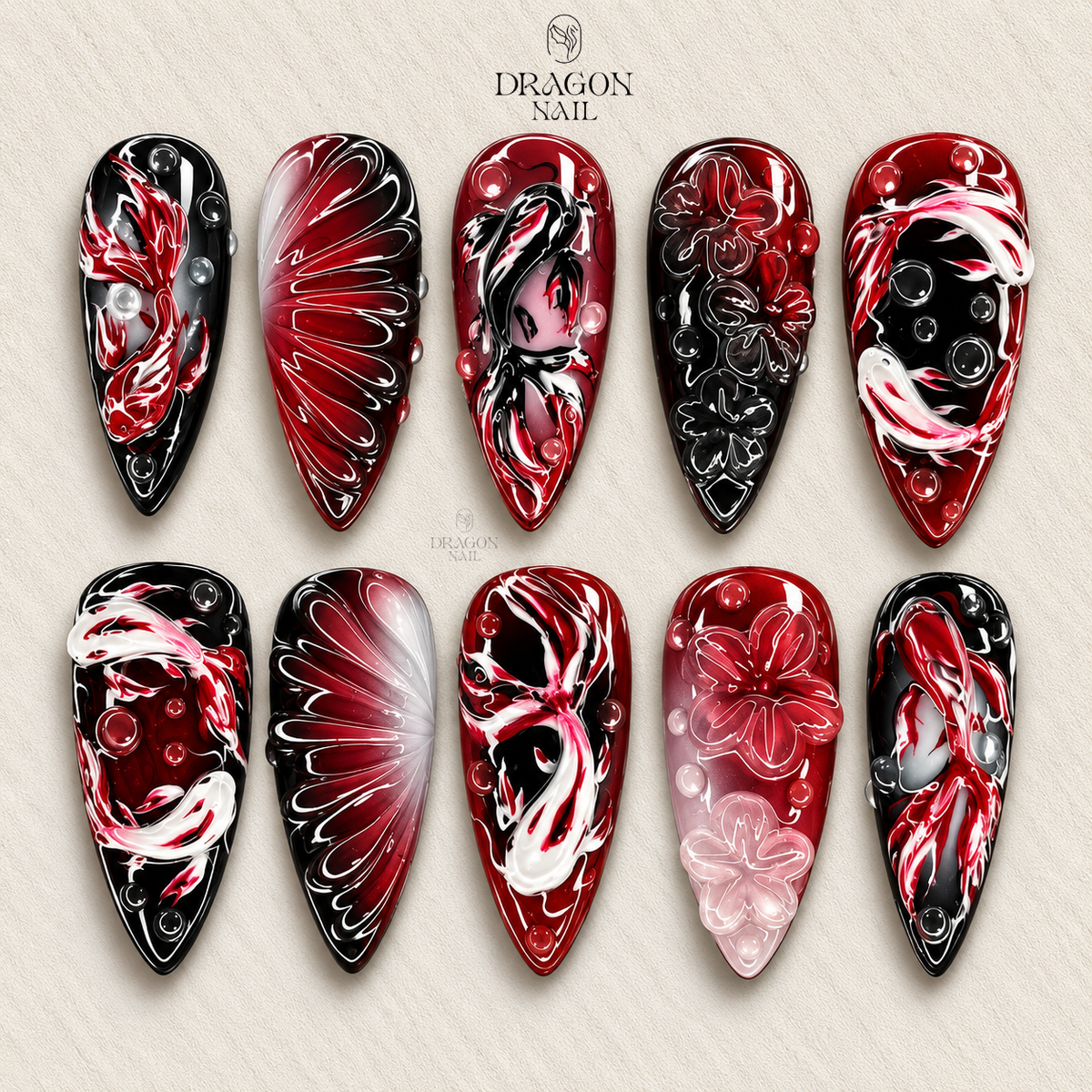 Elegant Hand Painted Koi Press On Nails