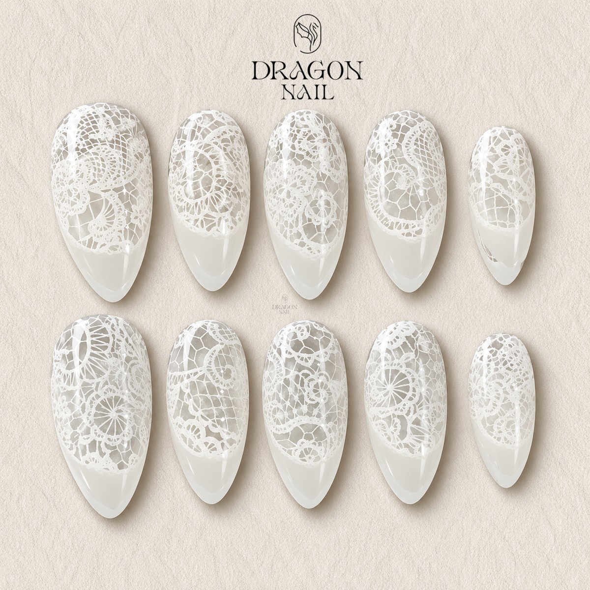 Elegant Lace Floral French Tip Wedding Press On Nails