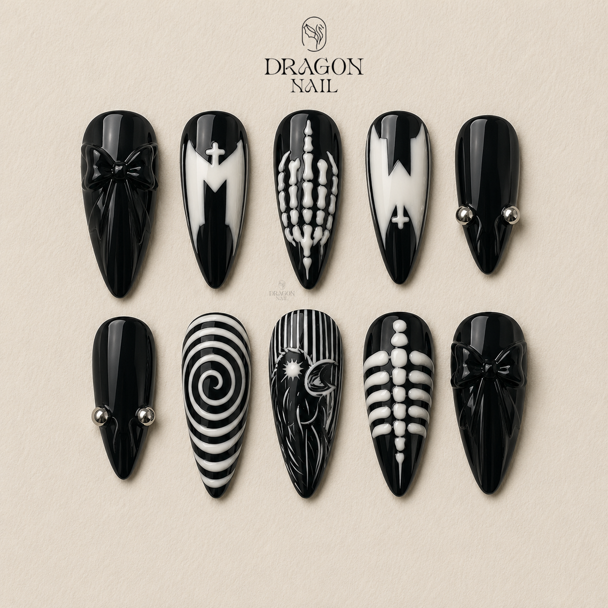 Elegant Monochrome Gothic Press On Nails