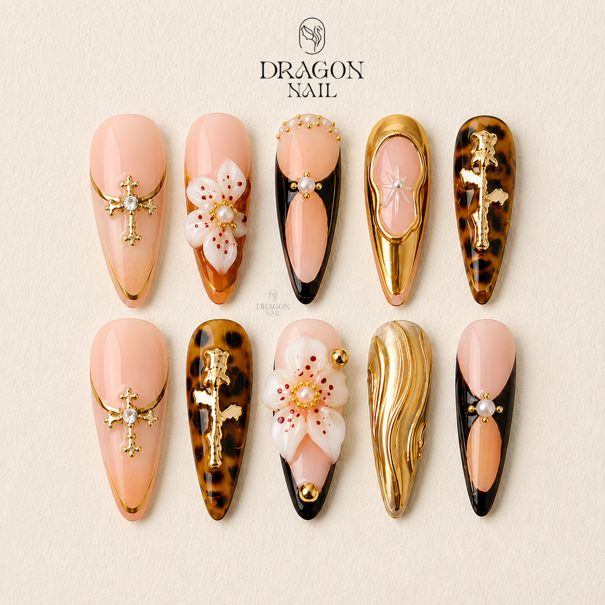 Elegant Tortoise Shell Floral Luxury Press On Nails