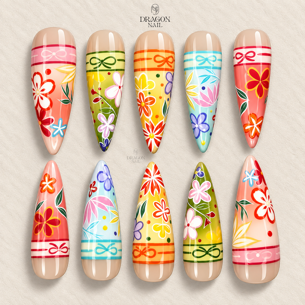 Elegant Traditional Floral Press On Nails