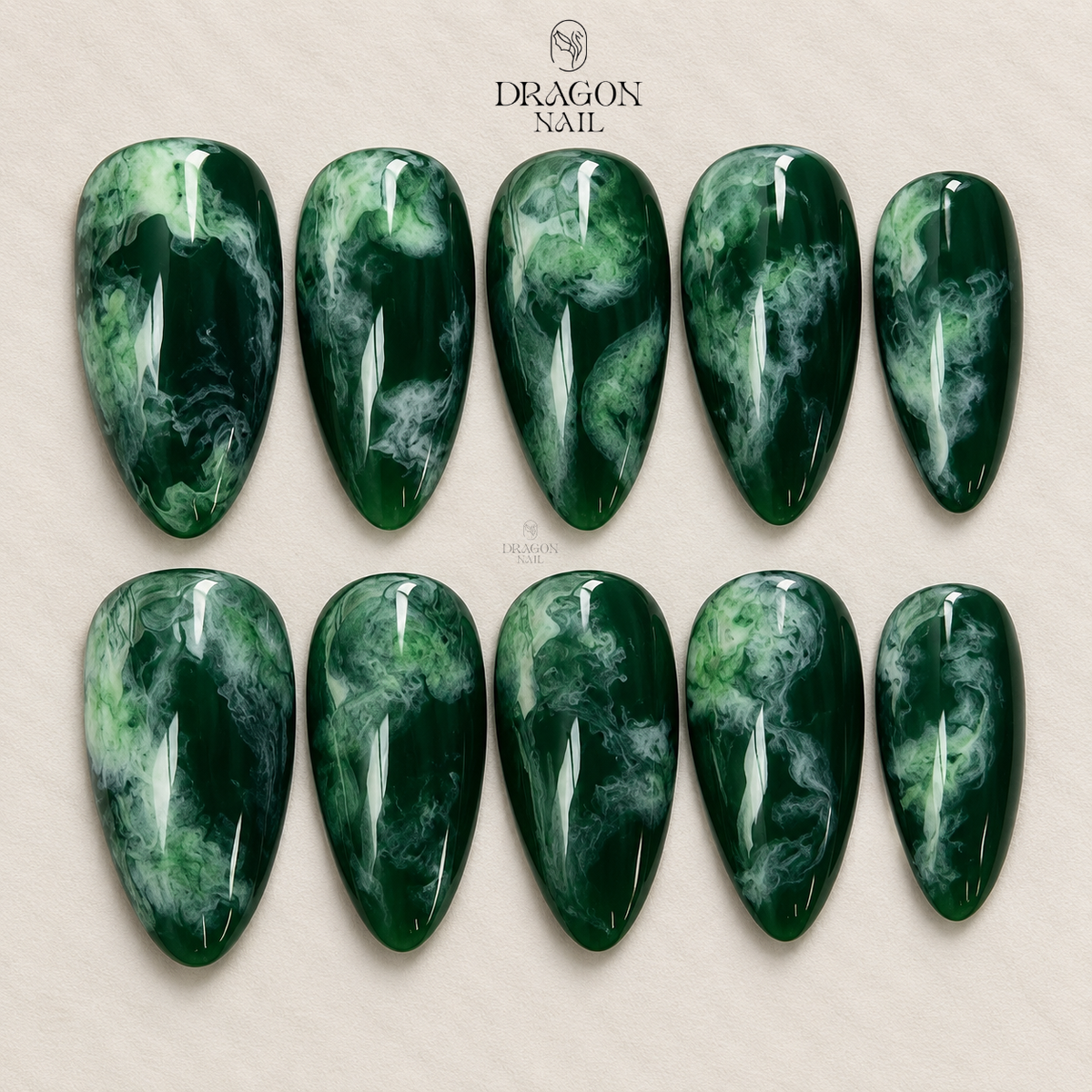 Emerald Marble Cat Eye Press On Nails