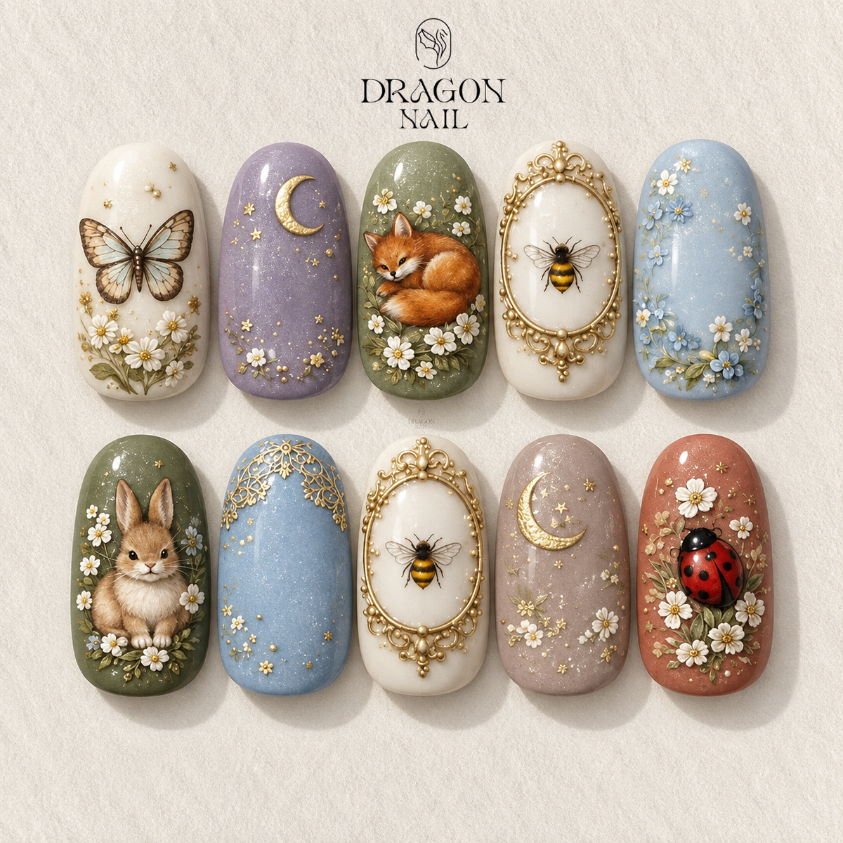 Enchanted Woodland Moonlight Garden 3D Press On Nails