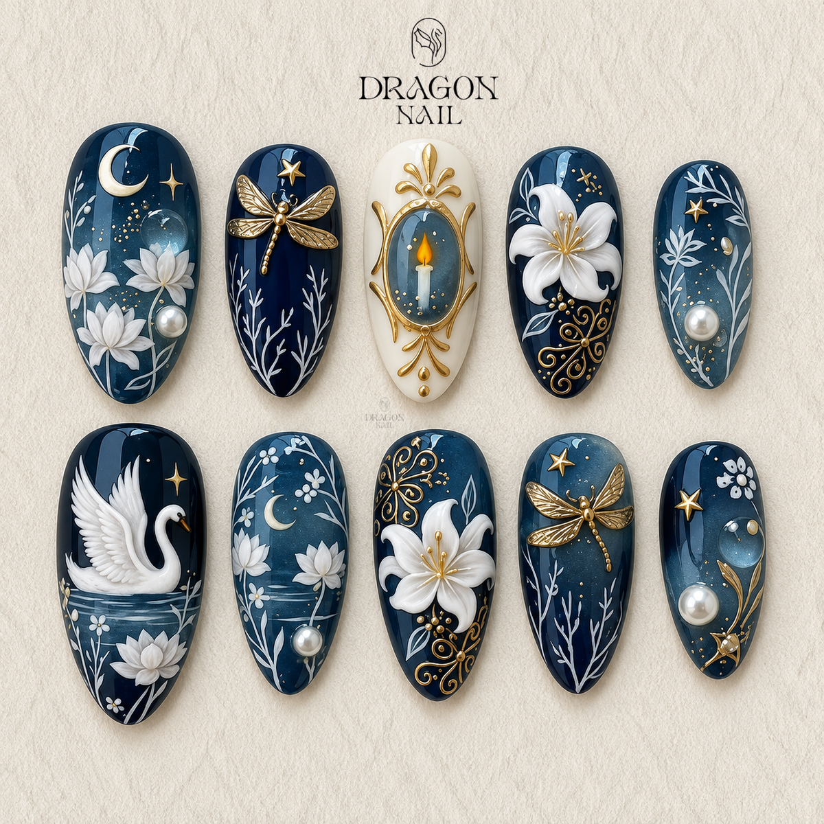 Ethereal Celestial Floral Elegant Press On Nails