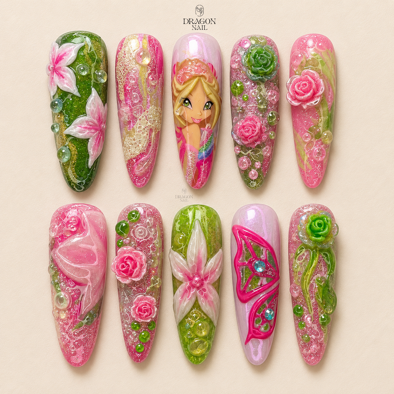 Fairy Garden 3D Floral Magical Fantasy Press On Nails