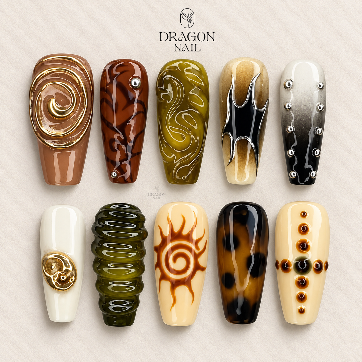 Freestyle Tribal Brown Earthy Boho Abstract Press On Nails