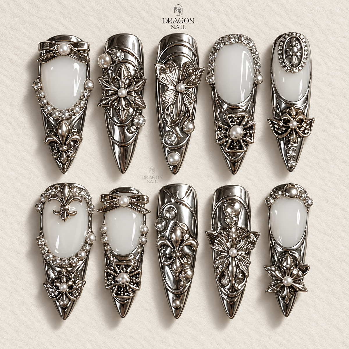Full Metallic Gothic Armor Press On Nails