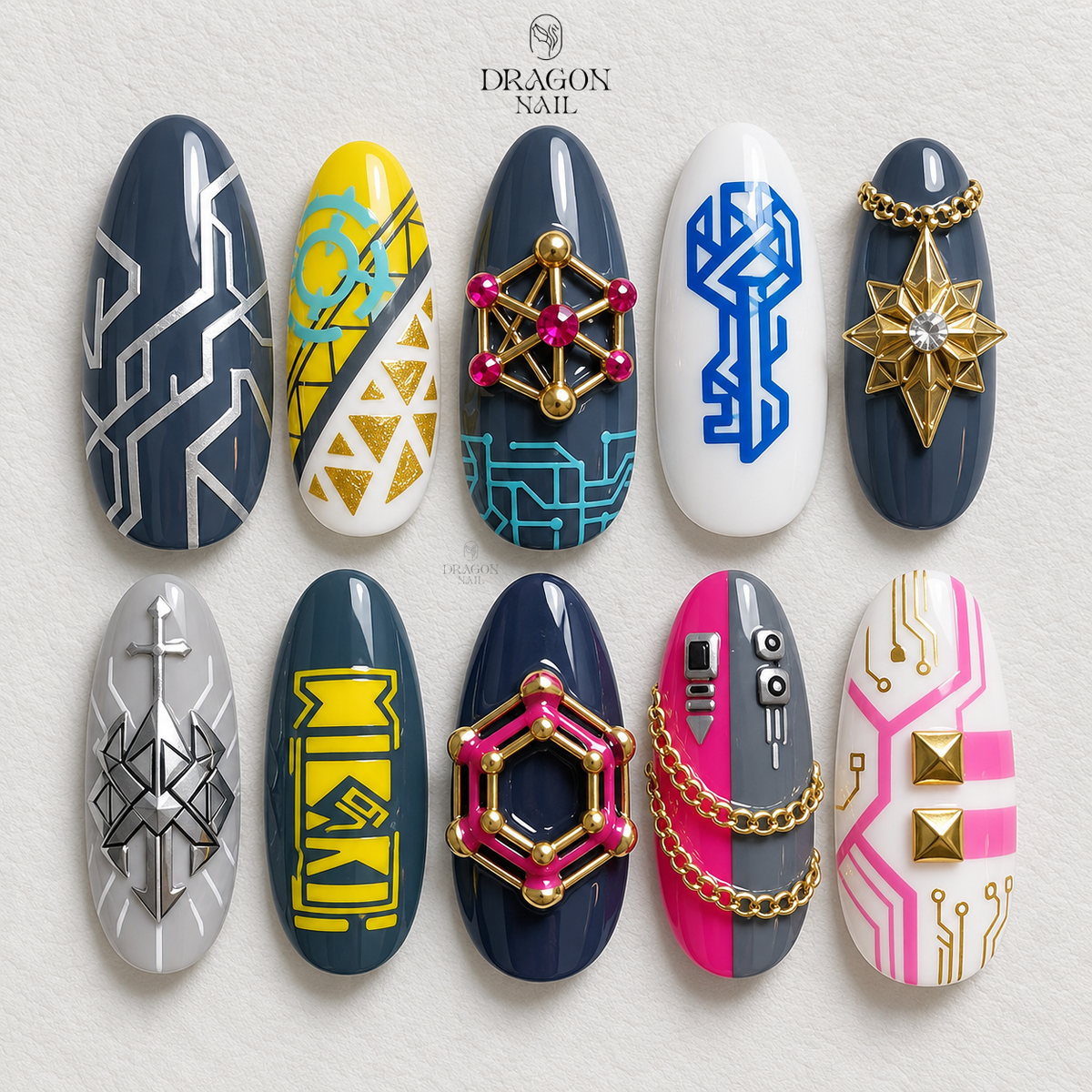 Futuristic Neon Chrome 3D Cyber Press On Nails