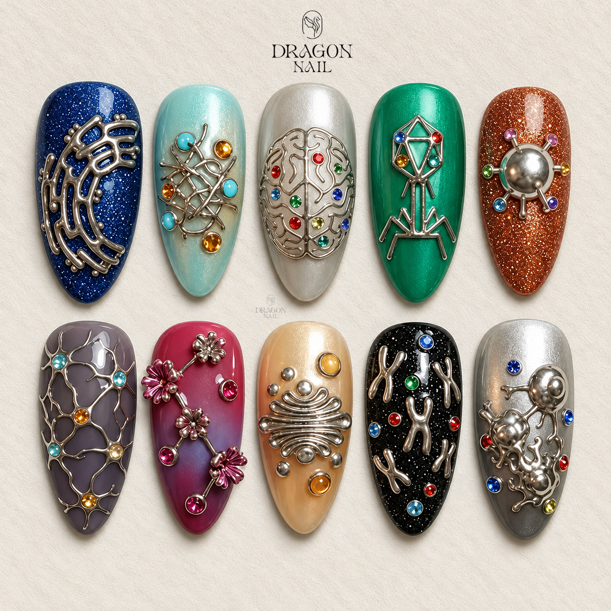 Futuristic Bio Lab Chrome 3D Press On Nails