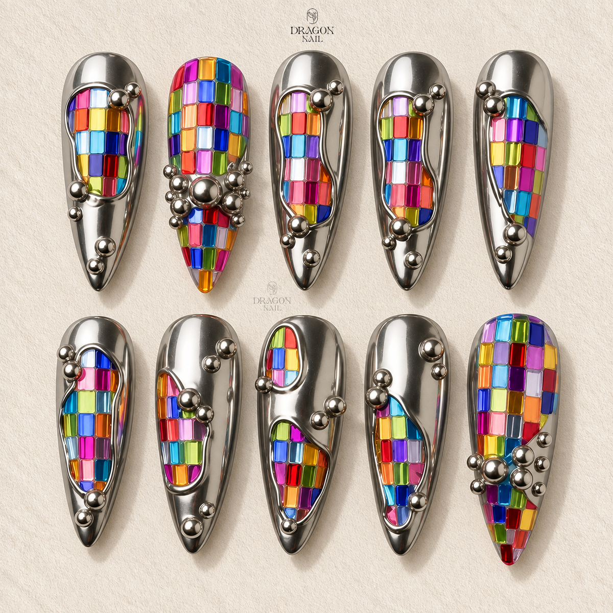 Futuristic Cyber Chrome 3D Metallic Press On Nails