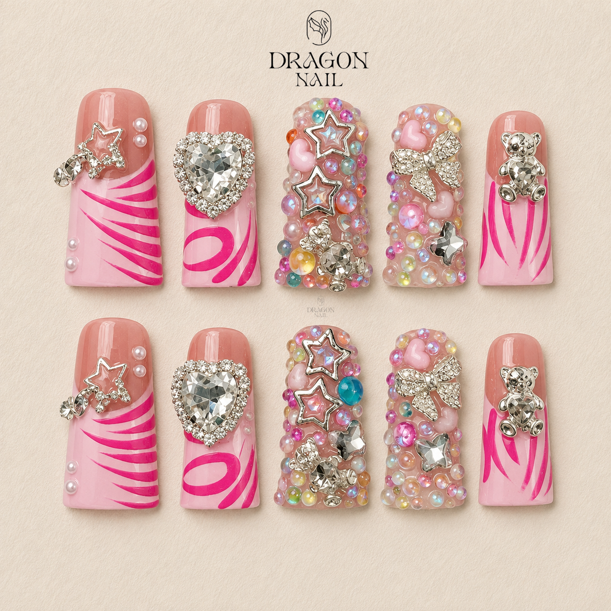 Glam Pink Rhinestone Y2K Bling Press On Nails