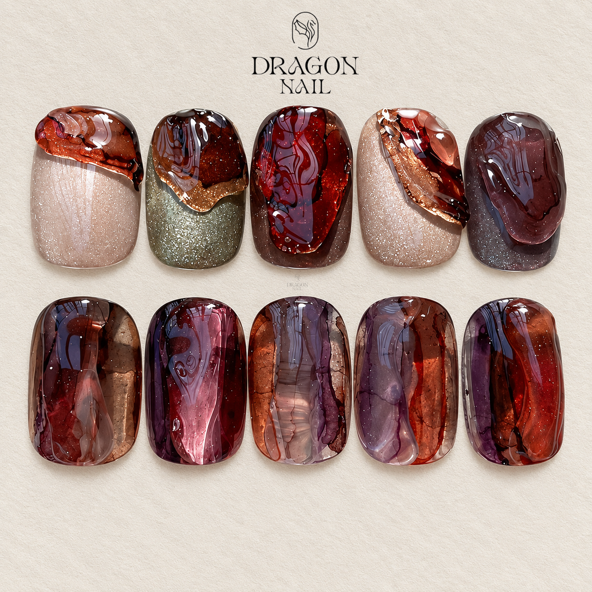 Glossy Molten Burgundy Glass Effect Press On Nails