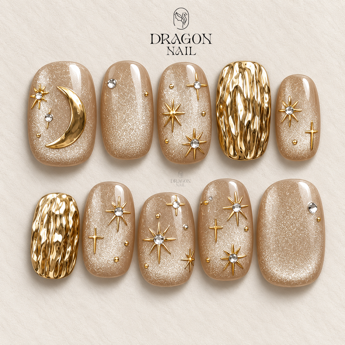 Golden Chrome Star Press On Nails
