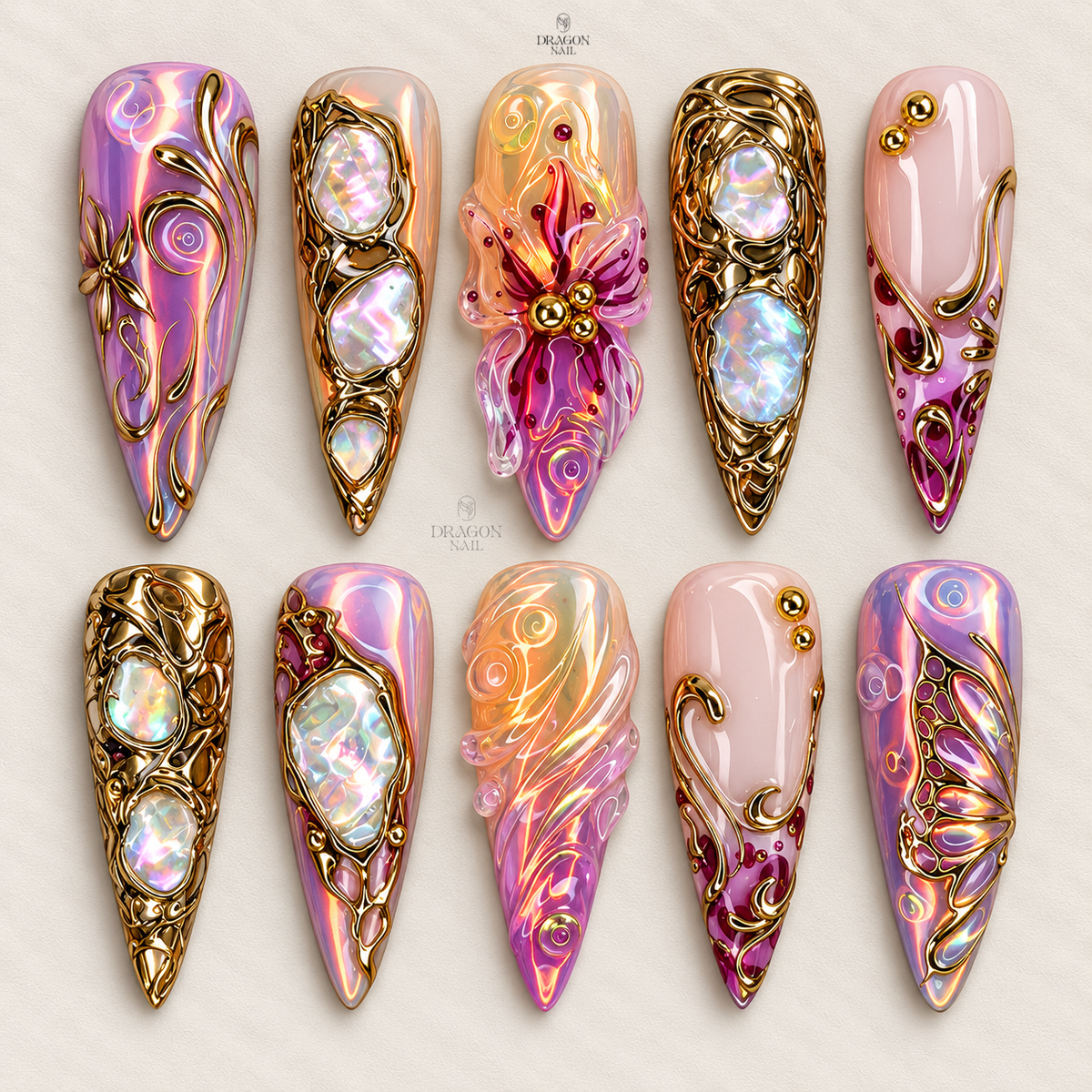 Golden Fairycore Chrome Press On Nails