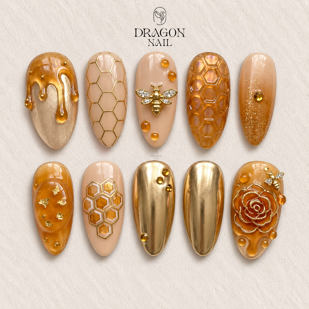 Golden Honey Garden Cute 3D Press On Nails