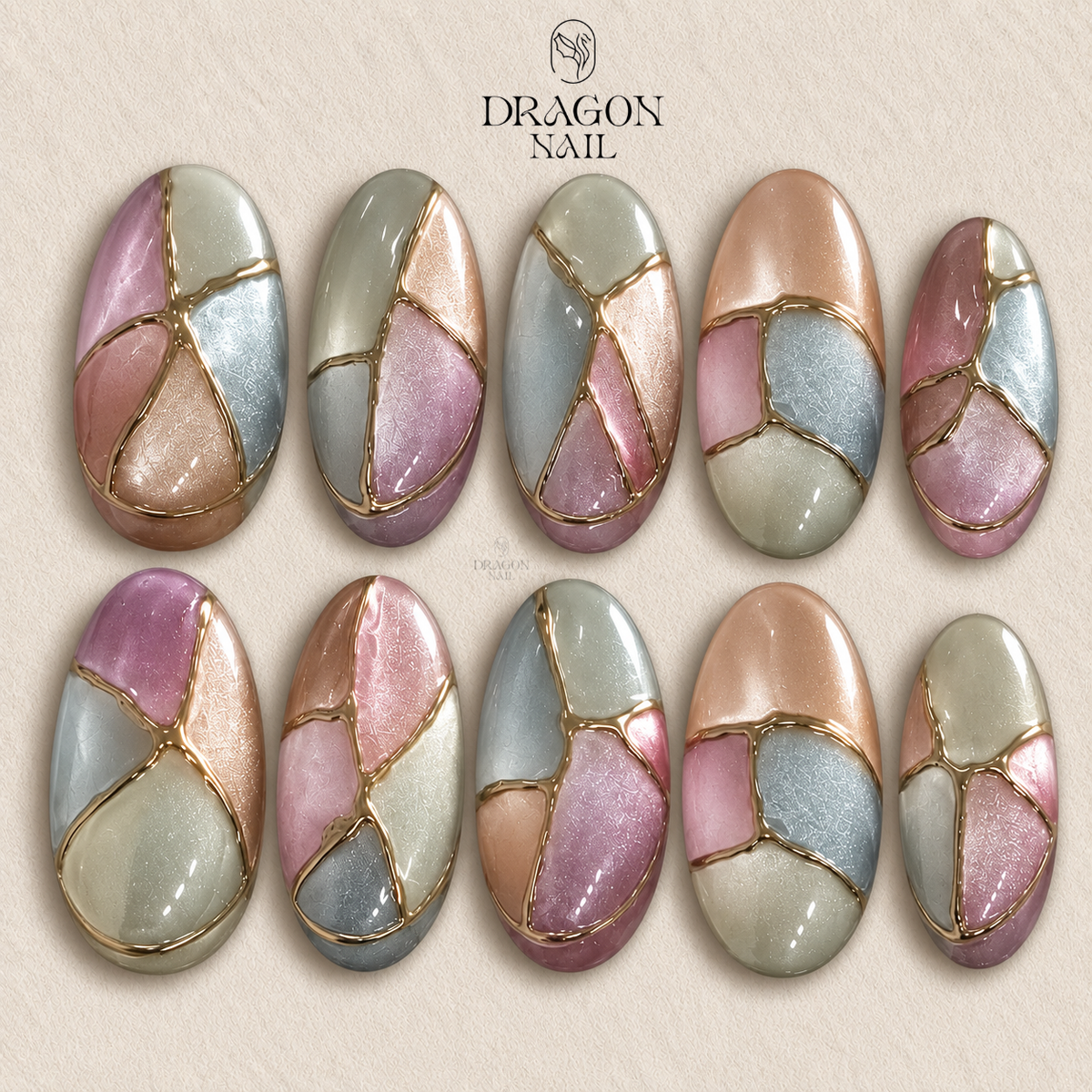 Golden Mosaic Cat Eye Luxe Press On Nails