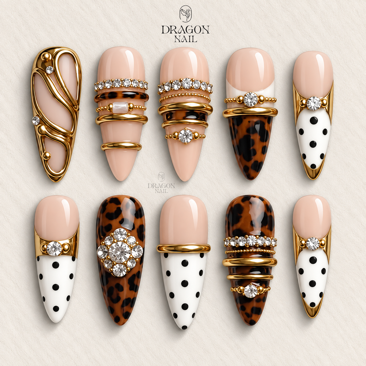 Golden Rhinestone Luxury Press On Nails