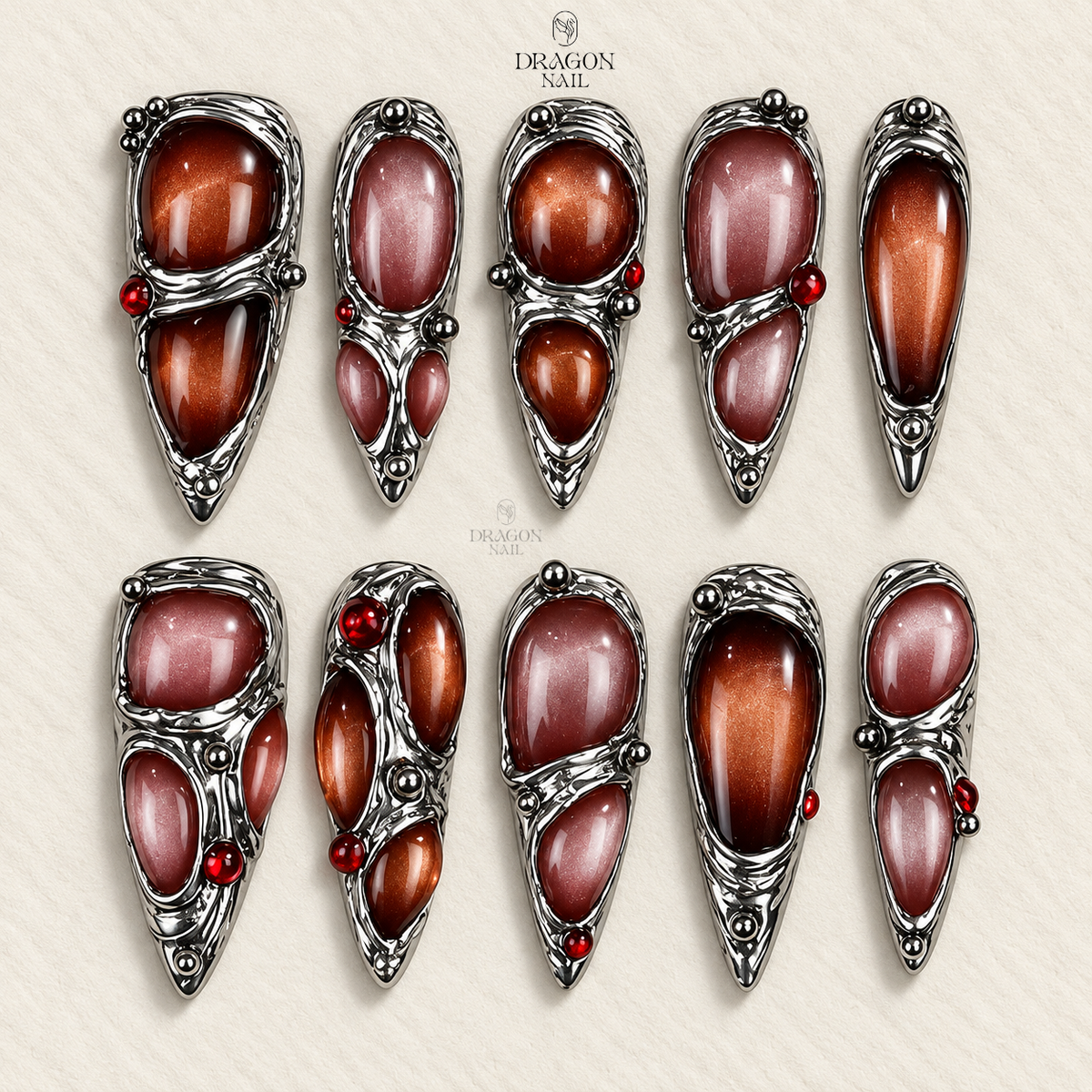 Gothic Crimson Silver Claw Luxury Press On Nails