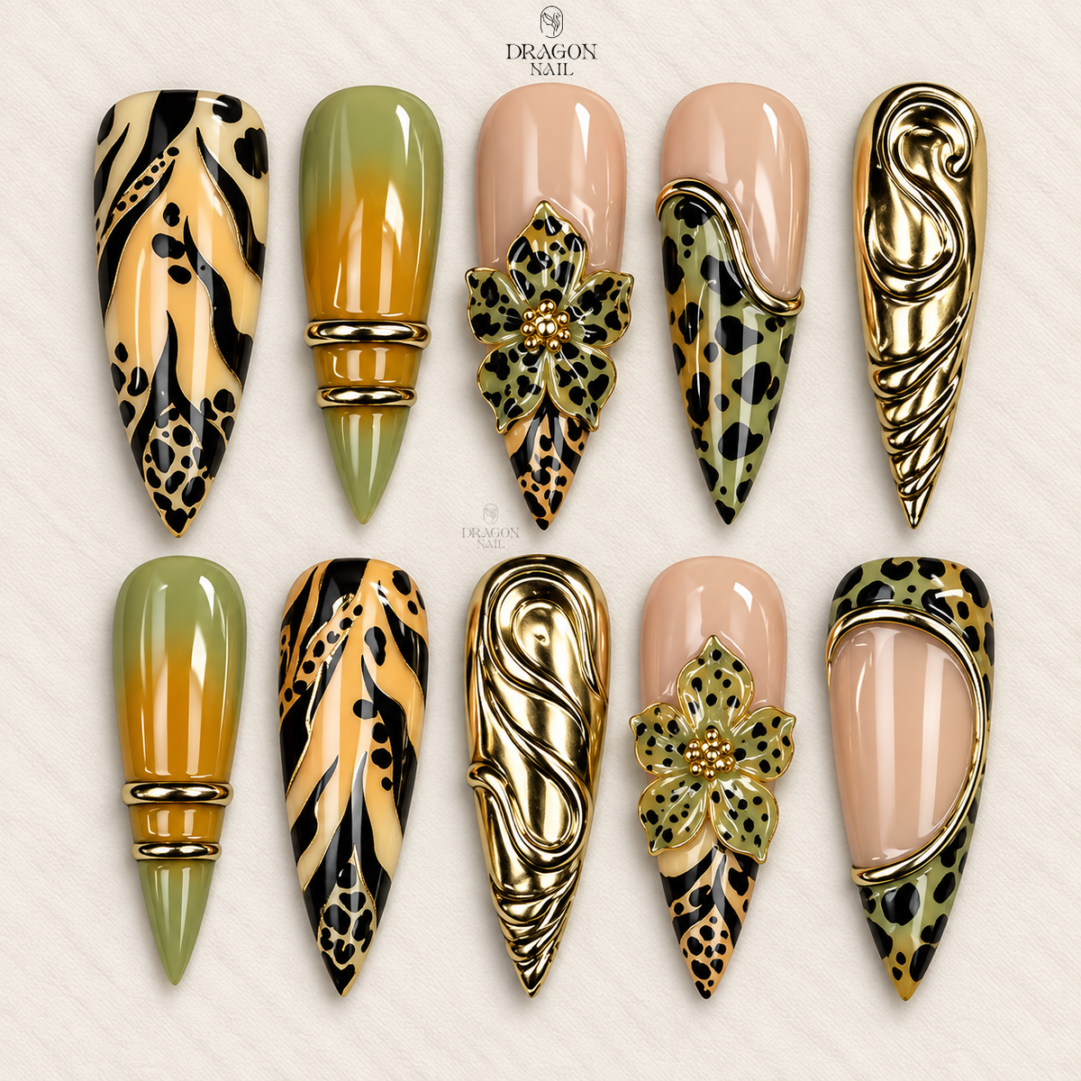 Gothic Wild Animal Print Floral Gradient Stiletto Press On Nails