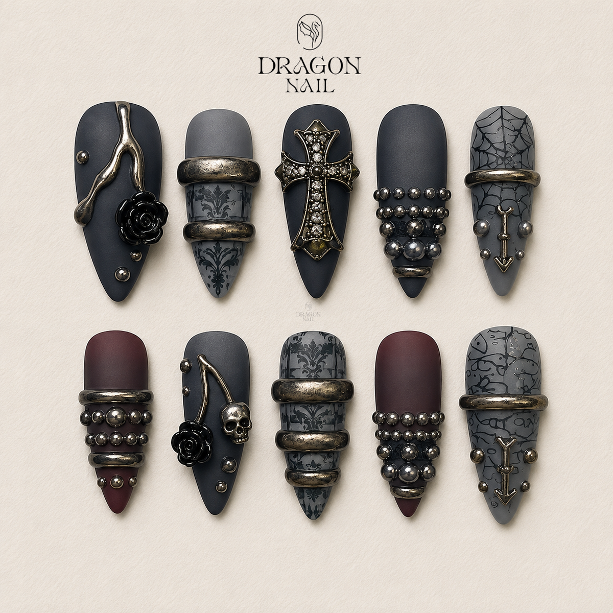 Gothic Punk Skull Spiderweb Studded Stiletto Press On Nails