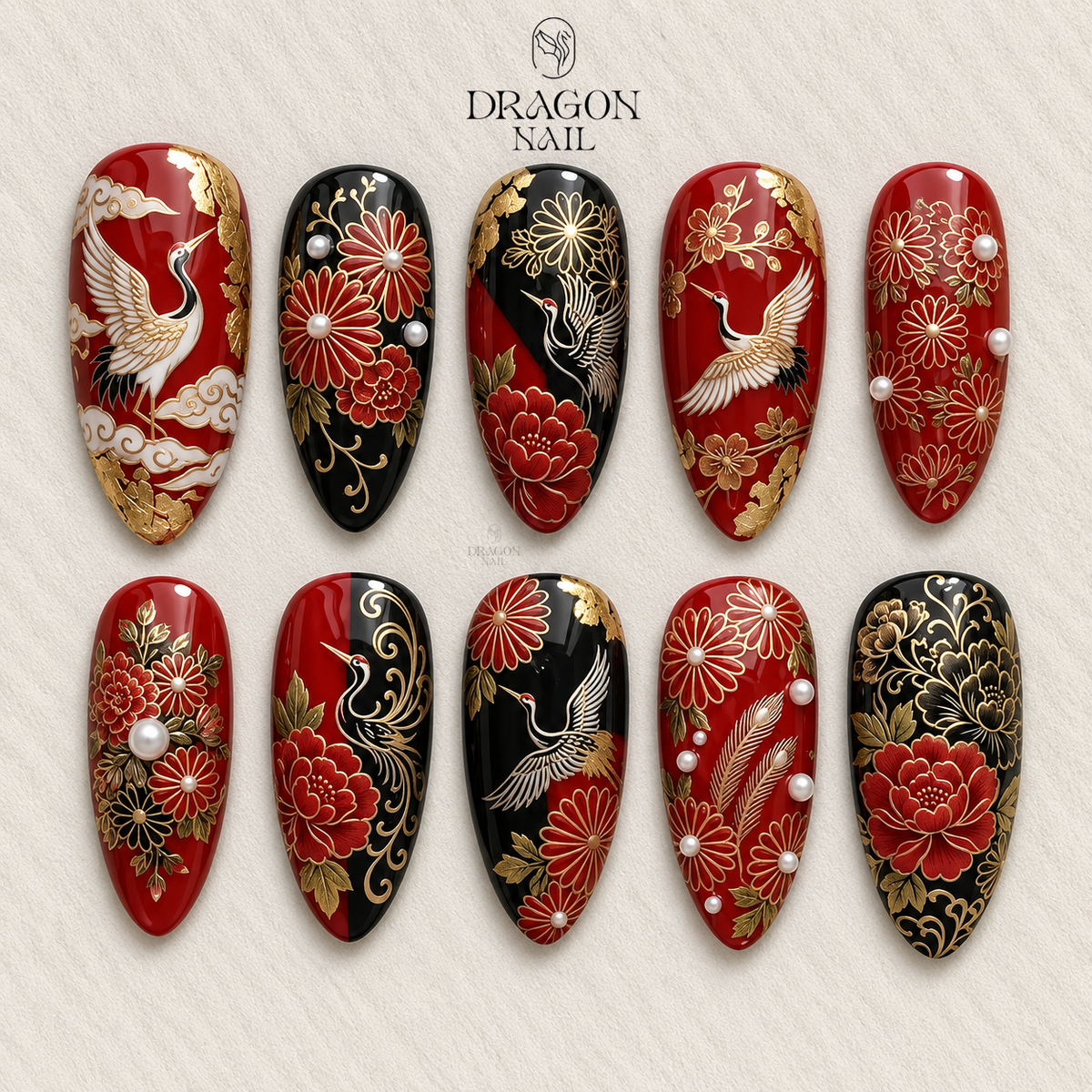 Graceful Crane Inspired Press On Nails