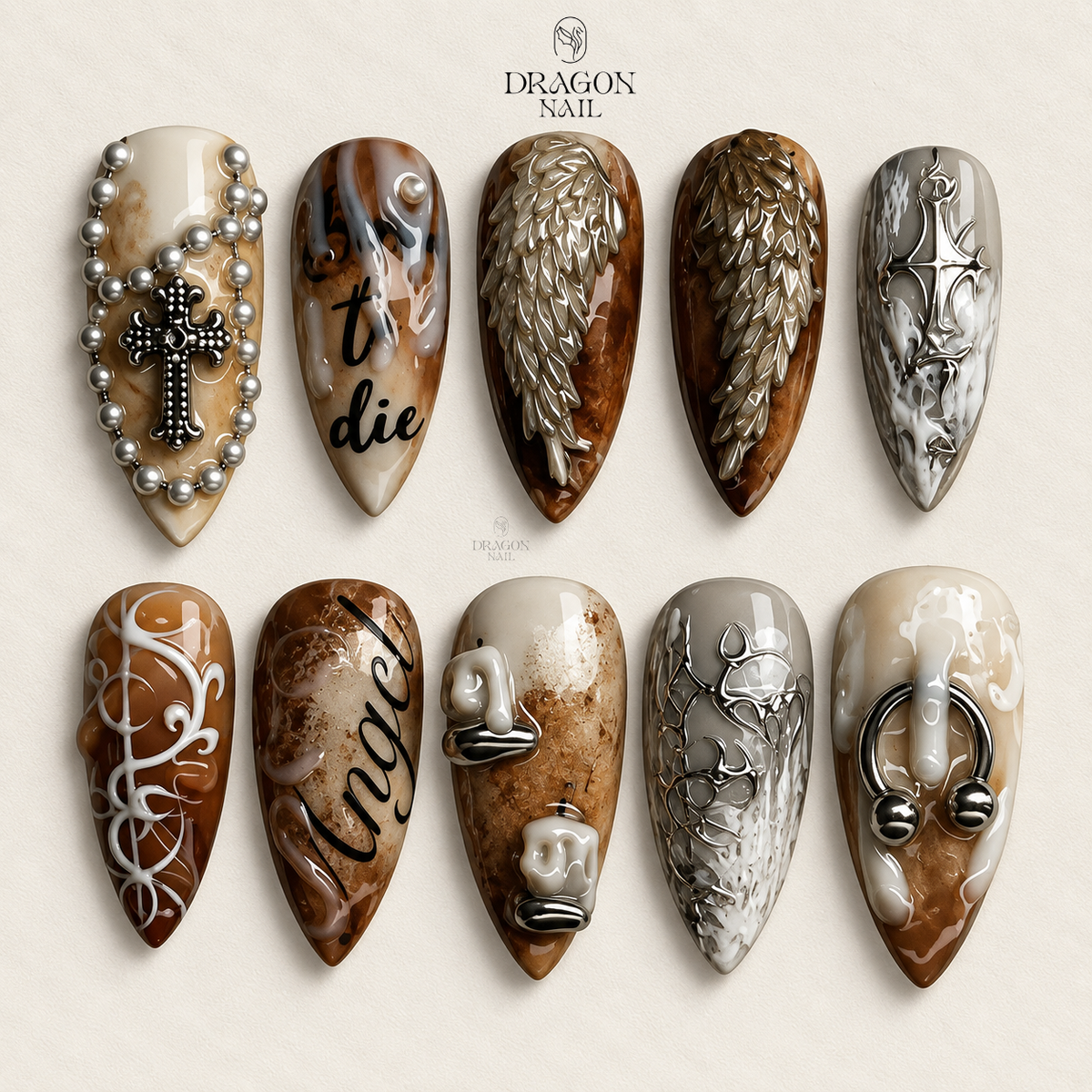 Grunge Ethereal Smoky Chrome Soft Chaos Press On Nails